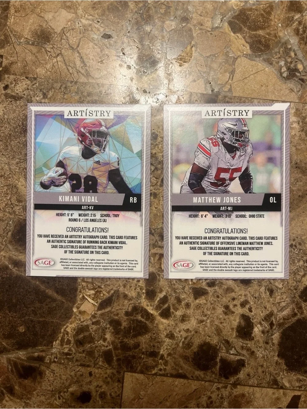 NFL/College 2-Card Lot Kimani Vidal & Matthew Jones Autographs | Sage Artistry